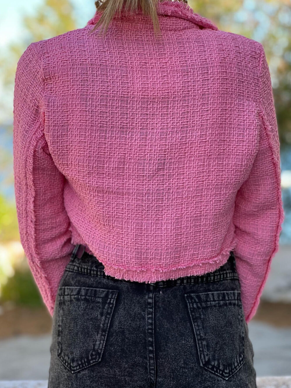 σακακι ροζ tweed με μακρυ μανικι